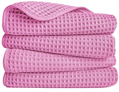Polyte - Mikrofaserhandtuch - fusselfrei & schnelltrocknend - Waffelstruktur - Rosa - 40 x 76 cm - 4 Stück