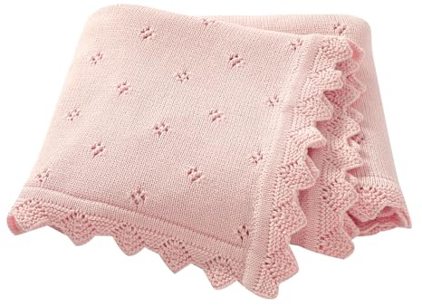 Hadetoto Coperta per neonati, 100% cotone, lavorata a maglia, idea regalo per neonati, 100 x 80 cm, colore: rosa