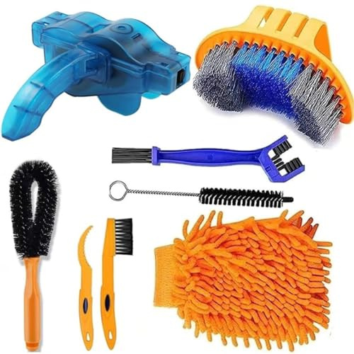 QeeHeng Bike Cleaning kit Precision Bicycle Cleaning Brush Tool Set Including Bike Chain Cleaner Brush, suitable for Mountain, Road, City, Hybrid,Dirt,BMX Bike and Folding Bike,8 Pieces