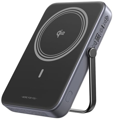 UGREEN Uno Wireless Power Bank 10000mAh Qi2 Certified 15W Fast Charging Magnetic Portable Charger with Foldable Stand and TFT Display Battery Pack MagSafe Compatible with iPhone 16-12 Series, Black