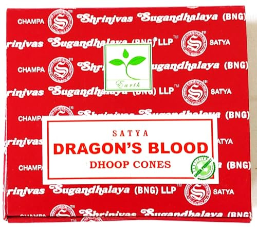 Satya Nag Champa Incense Cones, Dragons Blood Scent, One Pack of 12 Cones (1, Dragons Blood)