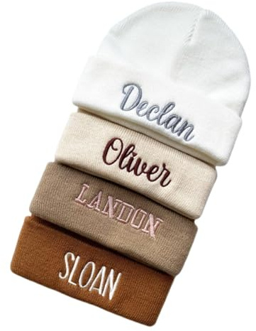 Gufacai Gorro bordado para recién nacido, gorro personalizado para bebés y niños pequeños, gorro con nombre para bebés para invierno y otoño, Bebé, 12 meses