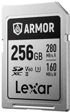 Lexar Armor Silver PRO SD Karte 256GB, UHS-II SD Speicherkarte, Edelstahl, C10, U3, V60, 6K UHD-Video, bis zu 280 MB/s Lesen, 160 MB/s Schreiben, SDXC-Karte für DSLR/Kamera/Fotografen/Videofilmer
