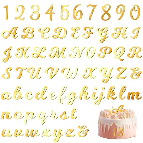 TMZELOA Cake Topper Personnalisé - 64 Pièces Lettres et Nombres en Acrylique Doré pour Gâteau - Idéal pour Mariage, Anniversaire et Célébrations