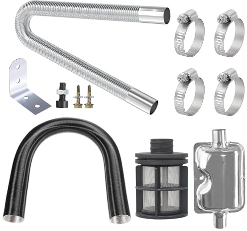 Lets Joy Tuyau d'échappement Auto, 300cm Tuyau d'échappement en Acier Inoxydable avec Silencieux, Tuyau de Chauffage Auxiliair, avec Accessoires d'installation Colliers de Serrage