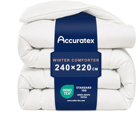 ACCURATEX Couette d’Hiver Chaude 450 GSM 240x220 cm, pour lit 2 Personnes, Down Alternative Extra Douce et Respirante, Anti-Allergies certifiée Oeko-TEX, avec Bandes d’Angle, Lavable en Machine