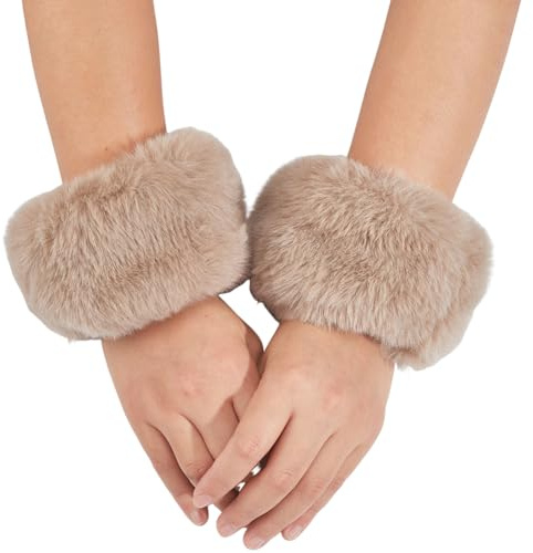 CABODYALS 1 par brun fuskpäls handledsvärmare solbränna vinter korta plysch manschetter luddig manschett overleeve armband fluffiga ärmar lurviga handskar för kvinnor armband cosplay fest kostymer