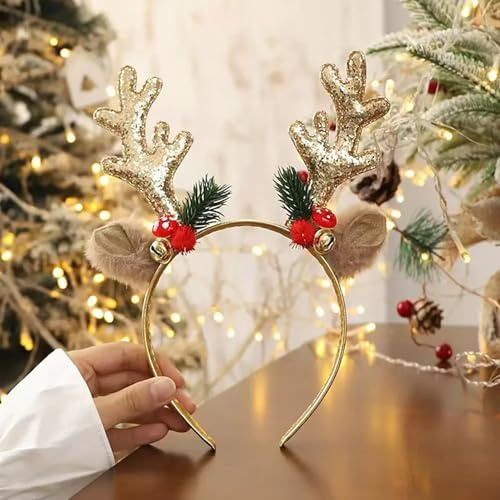 Jul renhorn diadem, hårtillbehör för julfest och fest (guld)