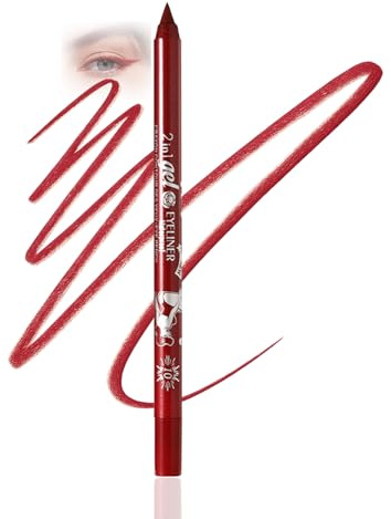 Long-Lasting Waterproof Gel Glitter Kohl Eyeliner Pencil Set – Smudge-Proof Rich Color Eye Liner Pen for Waterline, Ideal for Sensitive Mature Eyes, Ideal for Daily & Festive Makeup (10#Red)