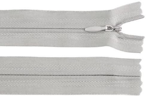 cyclingcolors 2x Cerniera invisibile N°3 40 cm – chiusura lampo in poliestere con cursore, estremità aperta, per cucito sartoria abbigliamento giacche cappotti – grigio chiaro