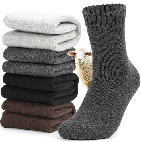 Vinuwu 4 Paires Chaussettes Chaudes Homme, Chaussettes Hiver Laine Merinos, Chaudes Épaisses et Thermiques Confortables, Idéales pour Ski, Course Et Randonnée, Cadeau Homme- Taille Eu 39-46