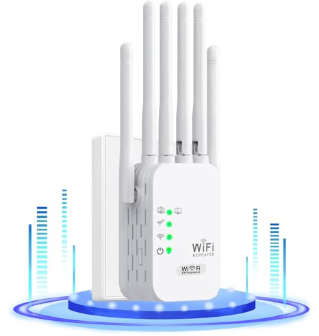 Repetidor WiFi,Amplificador señal WiFi Potente,6 Antenas,2 Puertos LAN,Extensor WiFi para el Hogar y la Oficina,Fácil de Instalar,Amplificador WiFi,11000Sq.in área de Cobertura,WiFi Extender