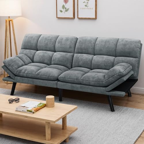 YITAHOME Convertible Futon Sofa Bed, 70 Folding Futon Set for Living Room Home Office Aprtment, Modern Futon Couch with Adjustable Backrest & Armrests, Recliner Lounge, Loveseat Sofa