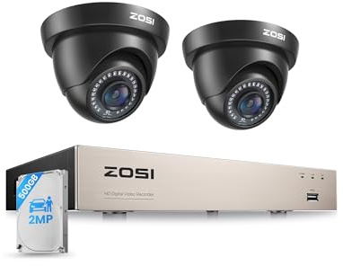 ZOSI 2MP Kit Cámaras de Vigilancia Seguridad Cableada para Hogar 8CH CCTV DVR Sistema 500GB Disco Duro y 2 1080P Cámara Interior/Exterior, Detección de Personas, Visión Nocturna