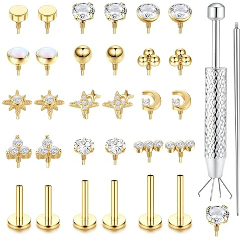 Milacolato 16G/18G Piercing Tragus Acier Chirurgical Nez Labret Levre Hypoallergénique Helix Piercing Oreille Conch Cartilage Argent Or 6/8/10MM-16GG