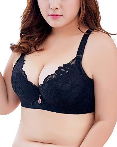 ESETAY Super Push up Bra for Women 46DD Plus Size Underwire Deep V Soft Light Pad Everydays Black