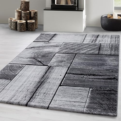 Carpetsale24 Teppich Läufer 80x150 cm Schwarz Modern Holz Optik Design Kurzflor für Wohnzimmer Schlafzimmer Esszimmer Küche Flur Jugendzimmer Waschbar Pflegeleicht Extra Weich