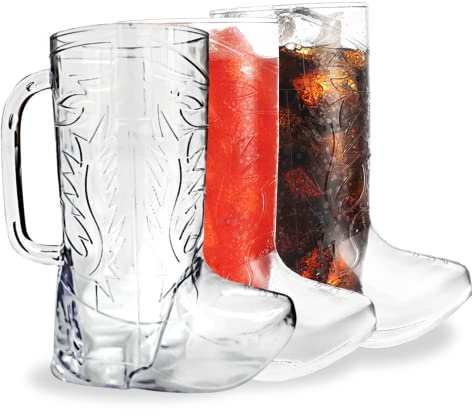4E's Novelty Cowboy Boot Mug Cups (10 Pack) 17 oz Reusable Hard Plastic - for Cowboy Themed Party Supplies by