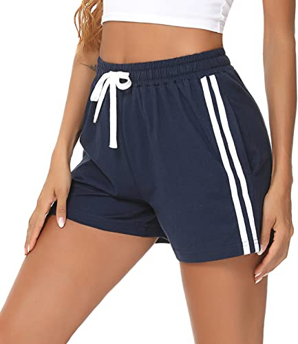 Irdcomps Women'sSport Shorts Cotton Lounge Running Gym Athletic Tracksuit Bottoms Comfy Hiking Travel Casual Sweat Shorts with Pockets(Dark Blue,L)