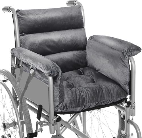 Suzile Wheelchair Cushion Wheelchair Seat Cushion with Strap Recliner Suitable for 18 Inches Armrest and Support for Senior(Dark Grey)