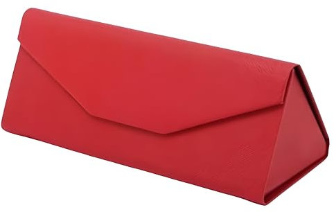 FATASH Designer Foldable Glasses Case with Magnetic Closure | Sunglasses & Reading Spectacle Portable Triangular Protective Travel Box | Anti-Scratch Dust or Damage Proof for Men Women - Red