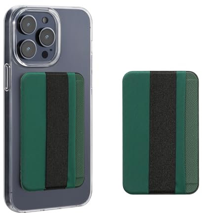 kwmobile Tarjetero Adhesivo para Movil con Agarre elástico - 2X Porta Tarjetas con Correa Trasera elástica de sujeción - Verde Oscuro