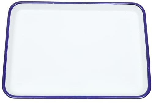Garneck Enamelware Tray White Paint Palette Blue Rim Rectangular Enamel Watercolor Palate 7.1 x 10.2 Inch Vintage Baking Cookie Pan for Art Painting Food Storage Home