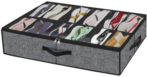 Hsthe Sea Organizador De Almacenamiento De Zapatos Debajo De La Cama,Se Adapta A Un Total De 12 Pares,Solución De Almacenamiento De Armario para Zapatos con Ventana Transparente,Gris Tipo Lino