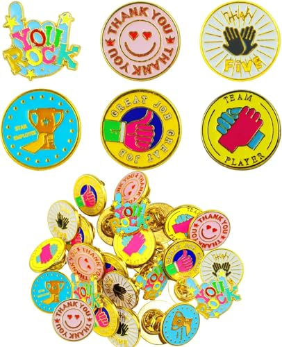 ASTLLY 48 Pack Recognition Pins Employee of The Month Bulk Employee Appreciation Lapel Pin Employee Enamel Pins Recognition Encouragement Pins Team Award Pin for Backpacks Caps 0.78in