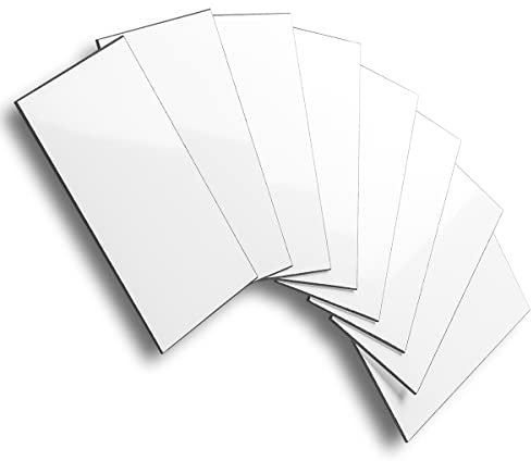 AULIGET 3mm Subway Self Adhesive Wall Tiles, 7.5 x 15cm PVC Faxu Stone Stick on Tile, Splashback Tile Stickers for Kitchen & Bathroom (4, Polished White Tile Look)