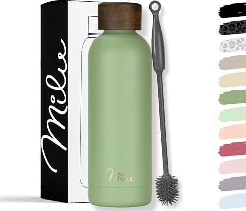 Milu Thermosflasche 1L Isolierte Edelstahl Thermo Trinkflasche Thermoskanne Auslaufsichere Isolierflasche doppelwandig - Kohlensäure geeignet – inkl. Reinigungsbürste (Olivgrün, 1000ml)