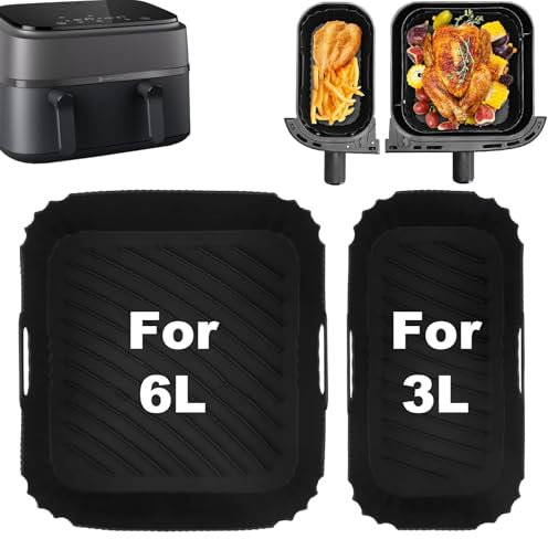 Silicone Air Fryer Liner for Philips Dual Basket Airfryer 3000 Series 6L/3L (NA350/00), Cookwise 3L/6L, 2PCS Reusable Silicone Air Fryer Liners Air Fryer Accessories for Dual Air Fryer