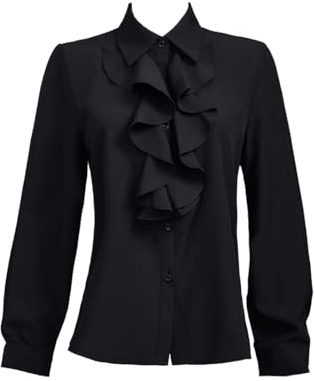 Taiduosheng - Camisa de encaje para mujer con cuello de volantes, cuello de sastre, cuello de Victoria, manga larga, camisa de vestir ejecutiva de oficina, camisa casual de negocios, Negro, M
