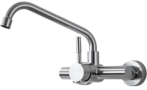 Spalivivre Wasserhahn Küche Wandmontage, 360° Drehbare Mischbatterien aus Edelstahl, Küchenarmatur Wand Mischbatterie, Matt