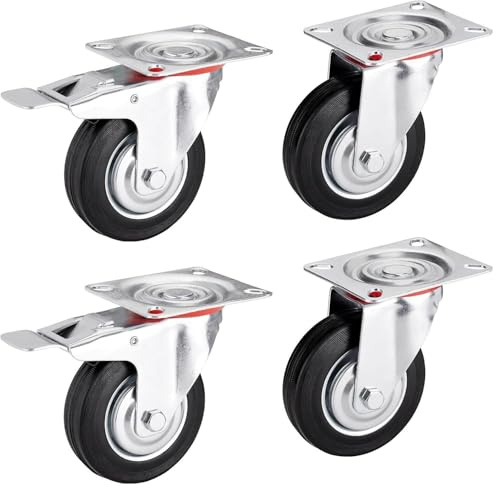 SOTECH Sats med 4 st RED transporthjul, Ø 160 mm (2x länkhjul, 2x länkhjul med broms), höjd 196 mm, monteringsplatta 130 x 102 mm, lastkapacitet upp till 440 kg.