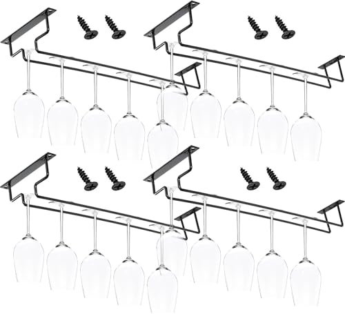BEOIUCZZY 4 soportes de metal para copas de vino, 40 cm, para colgar, soporte para copas de vino de metal, estante para copas de vino para colgar debajo de la estantería, para bar, cocina, pub