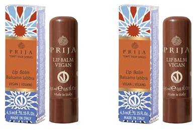 Prija Bálsamo Labial Vegano con Aceite de Jojoba, Manteca de Karité y Cera de Girasol, Cuida Tus Labios de Forma Natural, Bálsamo Labial Hidratante en Barra 2 x 4.5ml