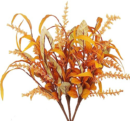 CEWUDA 3 Pz Fiori Artificiali per Decorazioni Autunnali Fiori Finti da Interno ed Esterno Arancione Foglia d'Acero Bouquet Fiori Finti di Seta Mazzo per Casa Nozze Festa Tavolo Centrotavola Cimitero