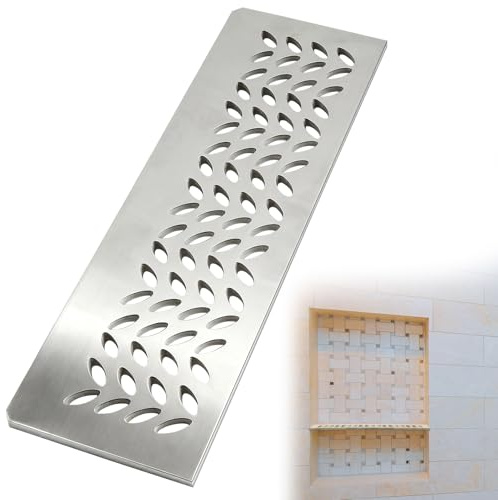 Teenyyou 1 Pcs Aluminum Shower Niche Rectangular Shelf Silver 5/32/ 4 mm Thick, Petal Design, Matte Silver Finish for 12 Prefabricated Niches, Fits 5/32 Grout Line