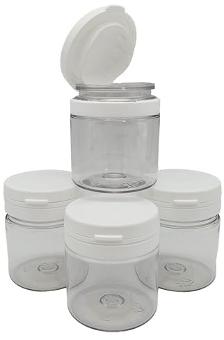 10 x Clear 50ml Flip Top Paint Pots Refillable for Paint/Ink/Dye/Glue/Acrylic - Small Empty Art/Craft Plastic Storage Containers with Hinged Lids