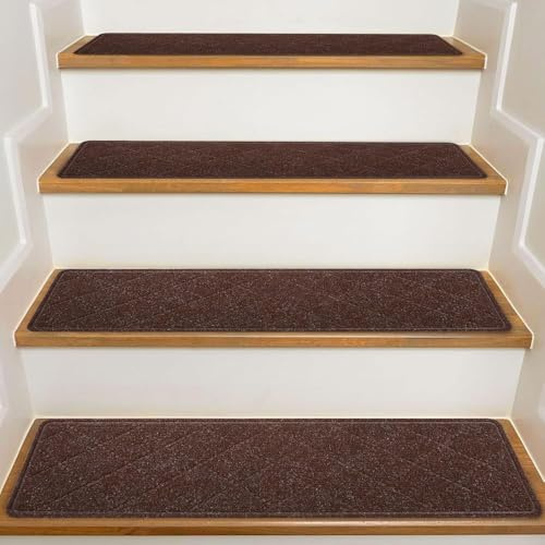 KOOTETA Carpet Stair Treads Non Slip, 20 * 76cm（15 Pack, Carpet Stair Runner Reusable Adhesive for All Clean, Smooth Staircases, Steps Protector Mat for Kids, Elders, Pets, Brown