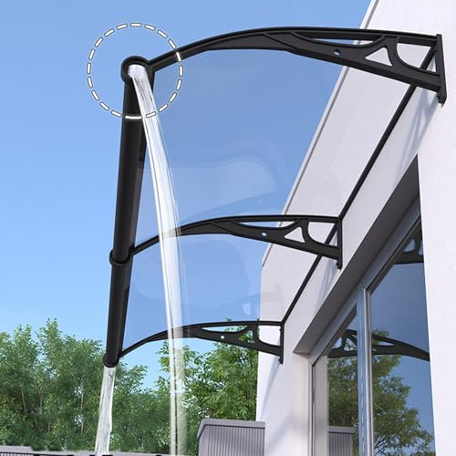 Aluminum Black Door Canopy Outdoor Awning with Transparent Polycarbonate Cover Curved Design for Porch & Balcony Silent Sunshade (120x590cm)