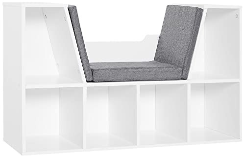 HOMCOM Libreria Scaffale 2 in 1 con Cuscini Morbidi e 6 Scomparti, Mobile Libreria Multiuso per Libri e Giochi, Scaffale a 6 Cubi per Soggiorno, Camera da Letto e Ufficio, 102x30x61 cm, Bianco