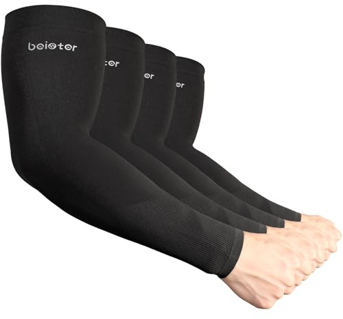 beister UV Cooling Arm Sleeves UPF 50 Sun Protection 1/4 Pairs | Breathable Soft Fabric Blocks 97% UV, Cools Skin 5°C. Non-Slip with Finger Holes for Running, Golf, Cycling & Driving.