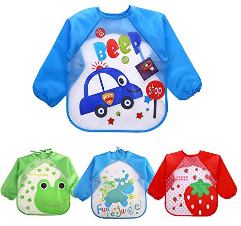 EchoDone 4 Packs Waterproof Children's Art Smock Kids Painting Aprons Long Sleeve Smock for Eating 1-4 Years