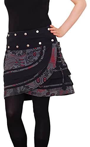 PUREWONDER Damen Wickelrock Baumwolle Rock mit Tasche sk196 Grau Einheitsgröße Verstellbar