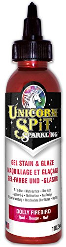 Unicorn Spit Sparkling Gel Stain and Paint for Wood Crafts, Vibrant Red Glitter Glaze for Furniture Projects, Non Toxic Water Based Formula, Dolly Firebird, 118ml