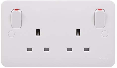 Schneider Electric Lisse White Moulded - Switched Double Power Socket, Double Pole 13A, GGBL3030S, White