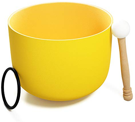440Hz 20 CM Frosted Color Perfect Pitch Chakra Crystal Singing Bowl Quartz Singing Bowl with O-ring and New Crystal Mallet Christmas (20 CM, 440Hz Yellow 8 Inch E Note)