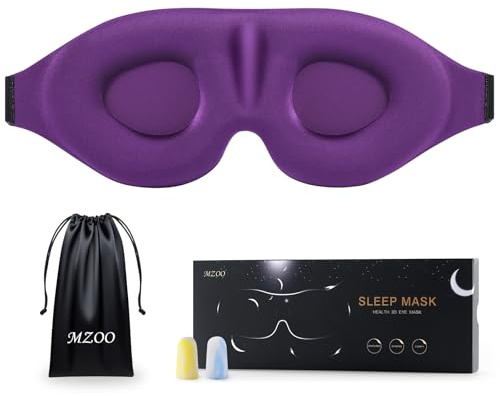 MZOO Luxury Sleep Eye Mask for Side Sleeper Men Women, Zero Eye Pressure 3D Sleeping Mask, Light Blocking Patented Design Night Blindfold, Soft Eye Shade Cover for Travel, Purple